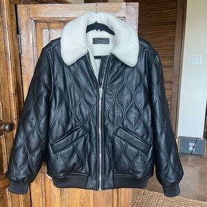 BLANKNYC Faux Shearling Lined Quilted Faux Leather Bomber Jacket